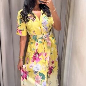 Zara Floral Yellow Dress with the Belt